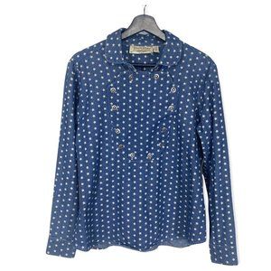 Wah Maker Vintage Collection Blue Micro Star Print Top Medium